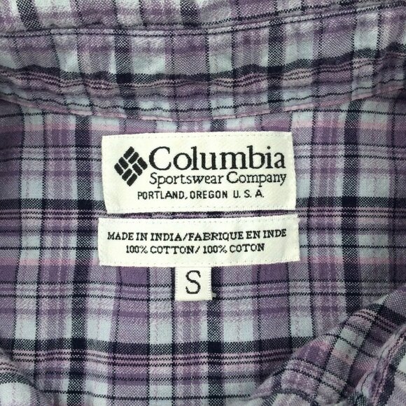 Columbia Top Womens Size Small Purple Plaid Short Sleeve Button Down Cotton - Picture 6 of 6
